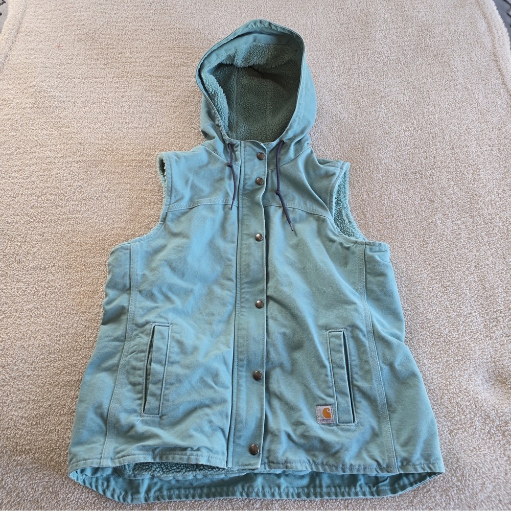 Carhartt Sandstone Berkley II Vest 100820 Aqua/Glacier Teal Canvas Hooded Sz L